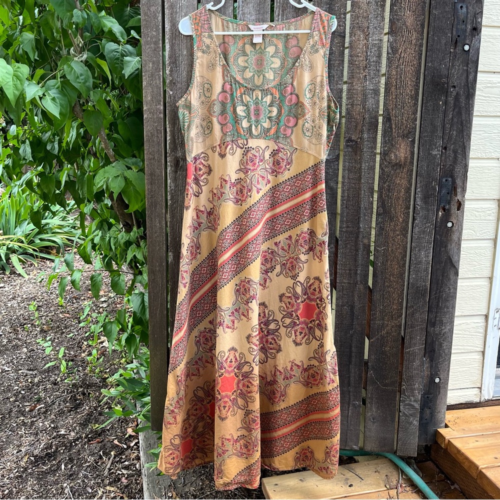 Sundance Cotton Floral Mandala Empire Waist Ombre Maxi Sundress Brown/Tan Sz 14